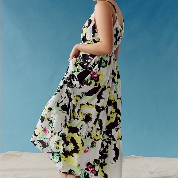 Peter Som x Anthropologie Larissa Lg Floral Green YellowTiered